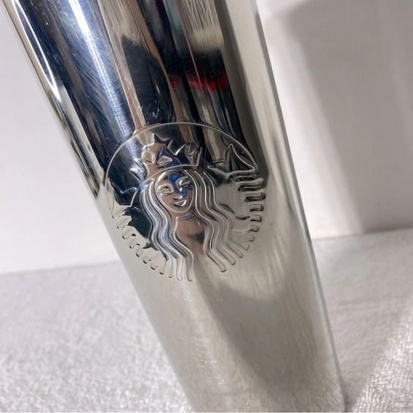 Starbucks Chrome Stainless Steel Siren Logo Cold Cup Tumbler 24oz No Straw - Picture 2 of 16